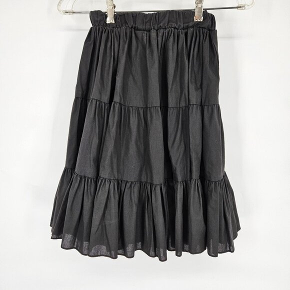 Tiered Ruffle Midi Skirt Small Black Elastic Waist Boho Grandma Dancing Square - Picture 4 of 10